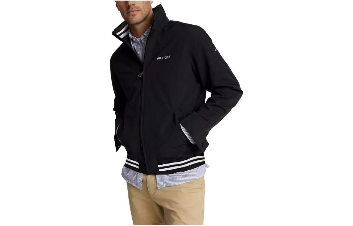 Tommy Hilfiger Black Letter Print Striped Collar Jacket M78J8297-BDS