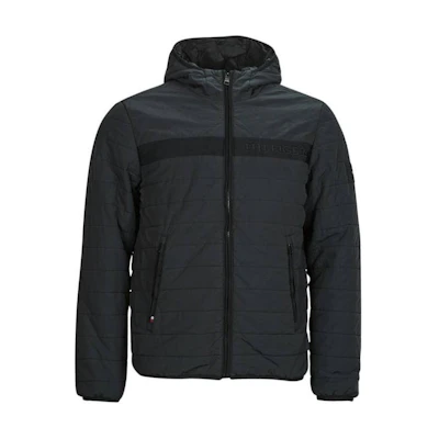 Tommy Hilfiger Black Logo Print Padded Hooded Jacket for Men MW0MW31639-BDS