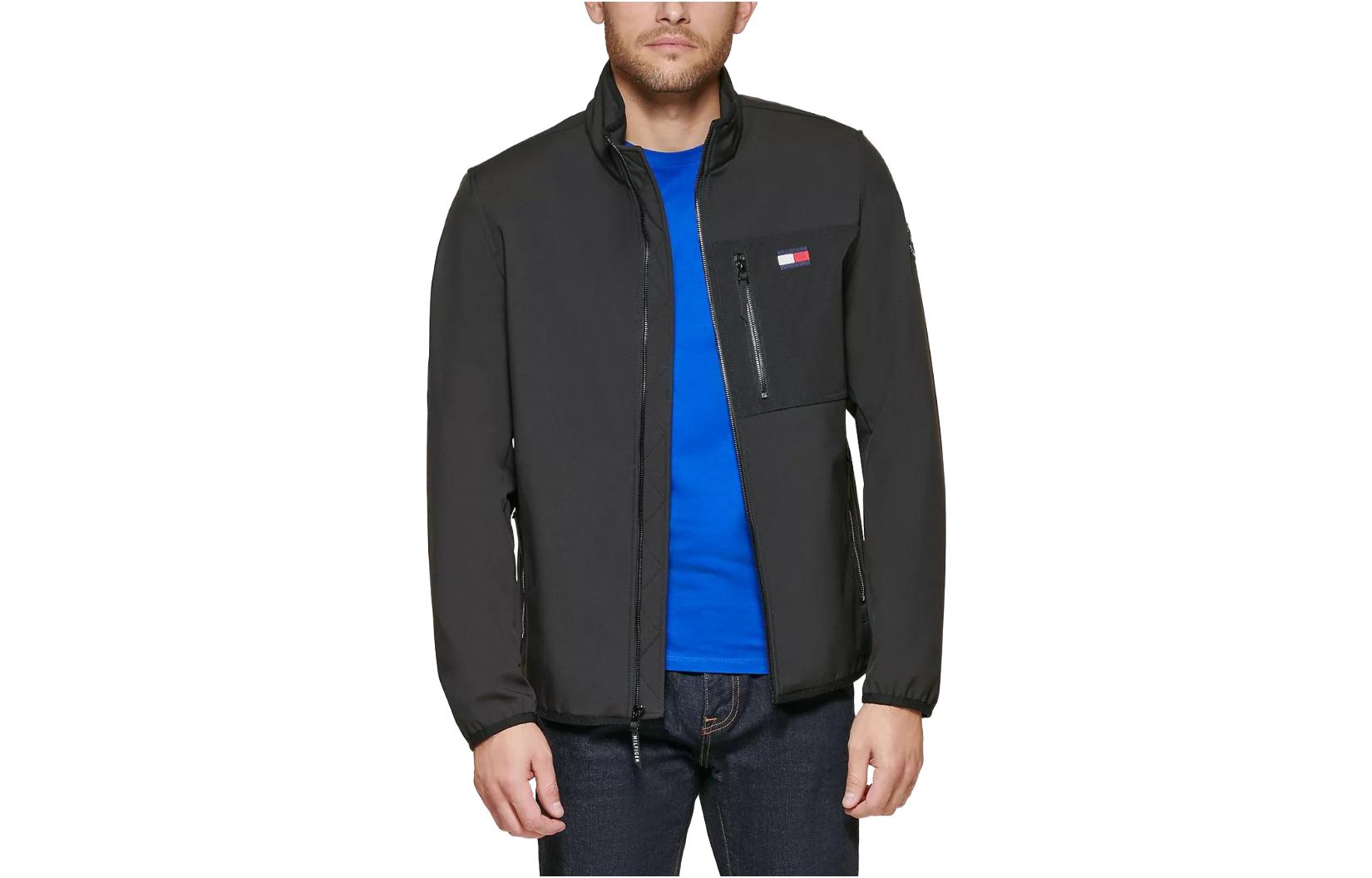 Tommy Hilfiger Black Soft Shell Jacket – Full Zip Long Sleeve Outerwear MTG001887-031