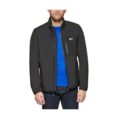 Tommy Hilfiger Black Soft Shell Jacket – Full Zip Long Sleeve Outerwear MTG001887-031