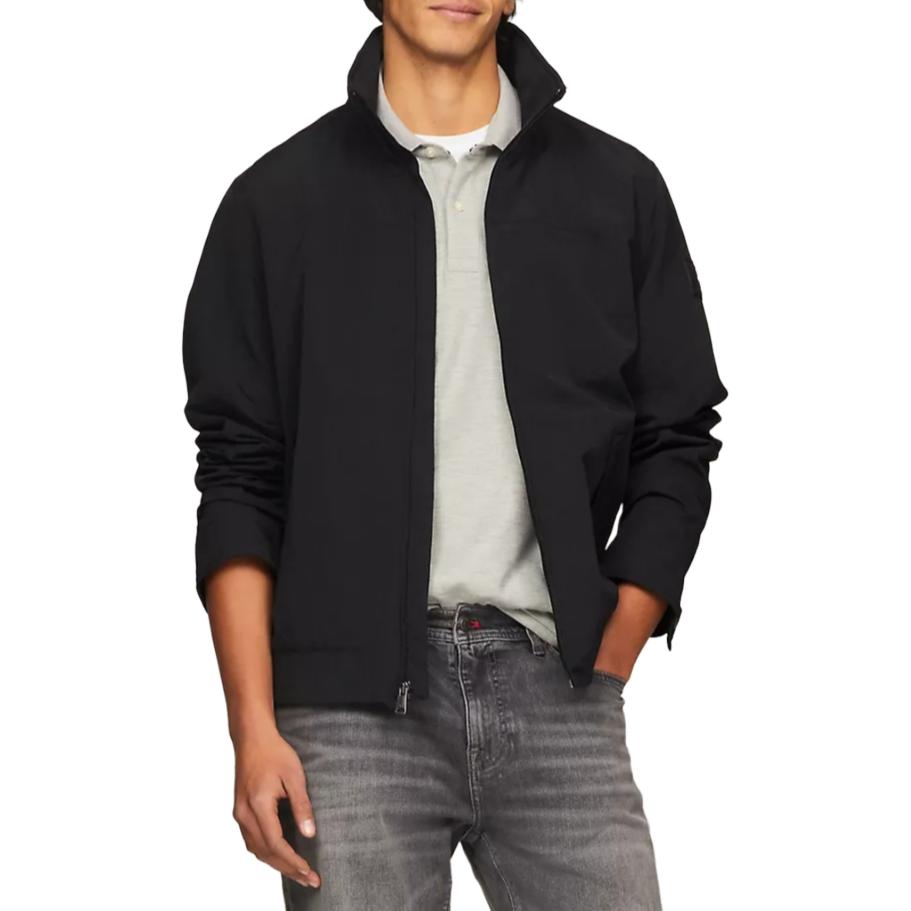 Shop Tommy Hilfiger Jaket Hitam Waterproof Windproof dengan Resleting Depan 78J8297-002