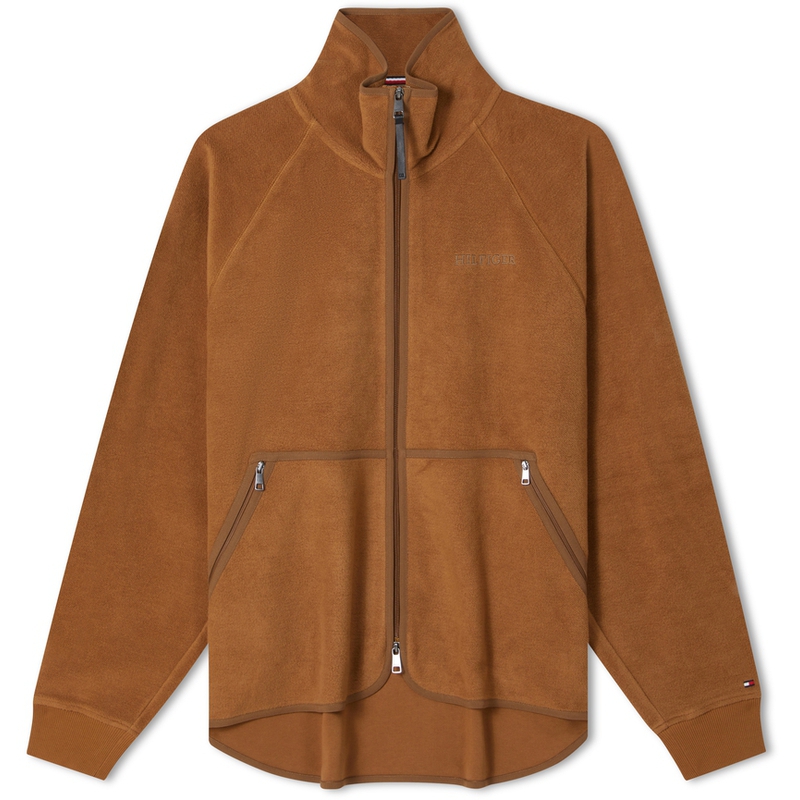 Tommy Hilfiger Brown Minimalist Embroidered Loose Zip-Up Sweatshirt MW0MW32728-GWJ