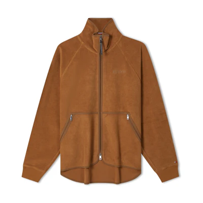 Tommy Hilfiger Brown Minimalist Embroidered Loose Zip-Up Sweatshirt MW0MW32728-GWJ