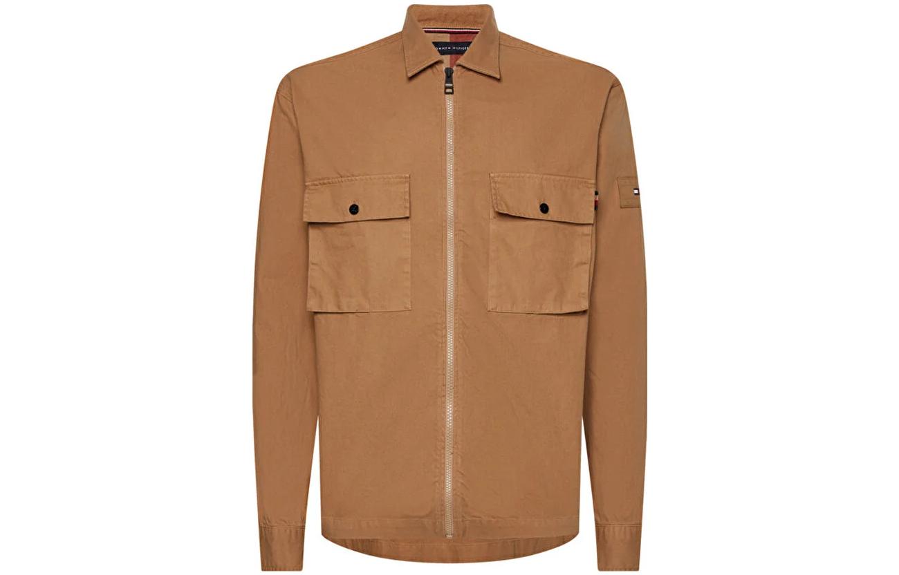 Tommy Hilfiger Brown Zip-Up Solid Collar Jacket MW0MW28385GW8