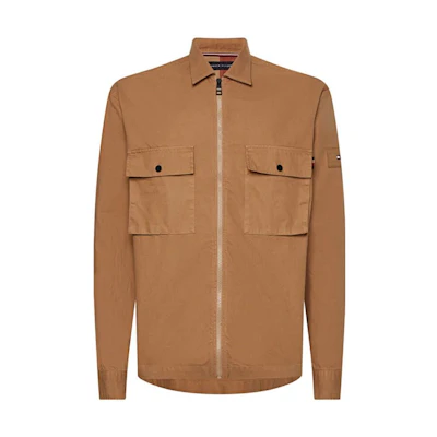 Tommy Hilfiger Brown Zip-Up Solid Collar Jacket MW0MW28385GW8