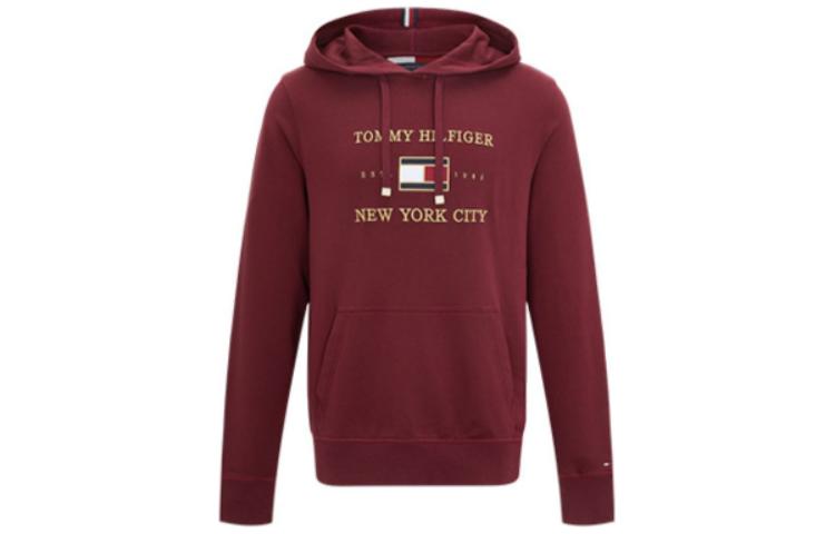 Tommy Hilfiger Burgundy Christmas Letter Embroidered Hoodie Pullover MW0MW28195-VLP