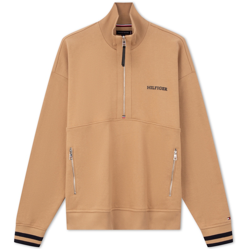 Tommy Hilfiger Casual Cotton Half-Zip Pullover Sweatshirt Khaki MW0MW34404