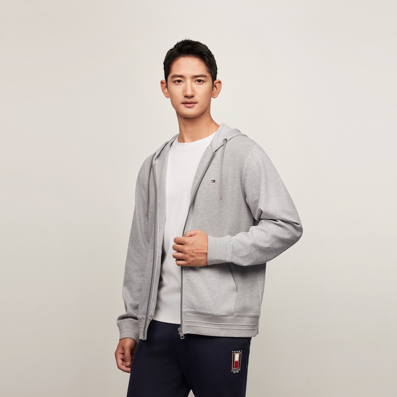 Shop 湯米希爾費格休閒紋理連帽拉鍊外套運動衫 MW0MW38791