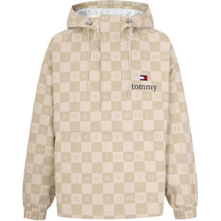 Tommy Hilfiger Checkered Embroidered Logo Hooded Jacket Khaki - DM0DM15984-ACI