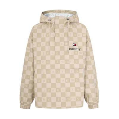 Tommy Hilfiger Checkered Embroidered Logo Hooded Jacket Khaki - DM0DM15984-ACI