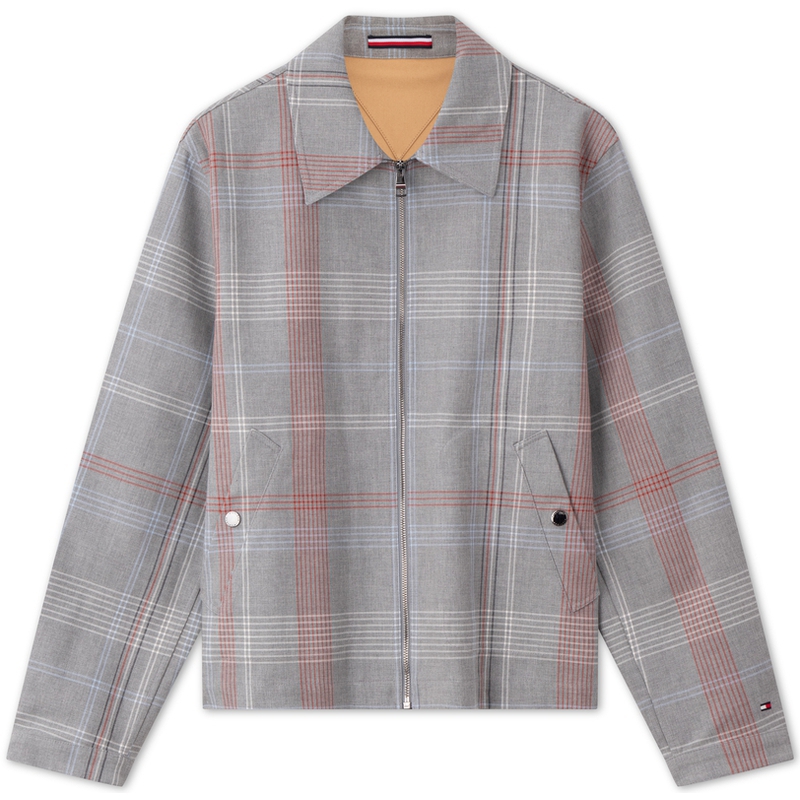 Tommy Hilfiger Classic Gray Plaid Zip-Up Business Casual Jacket MW0MW35669