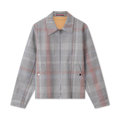 Tommy Hilfiger Classic Gray Plaid Zip-Up Business Casual Jacket MW0MW35669