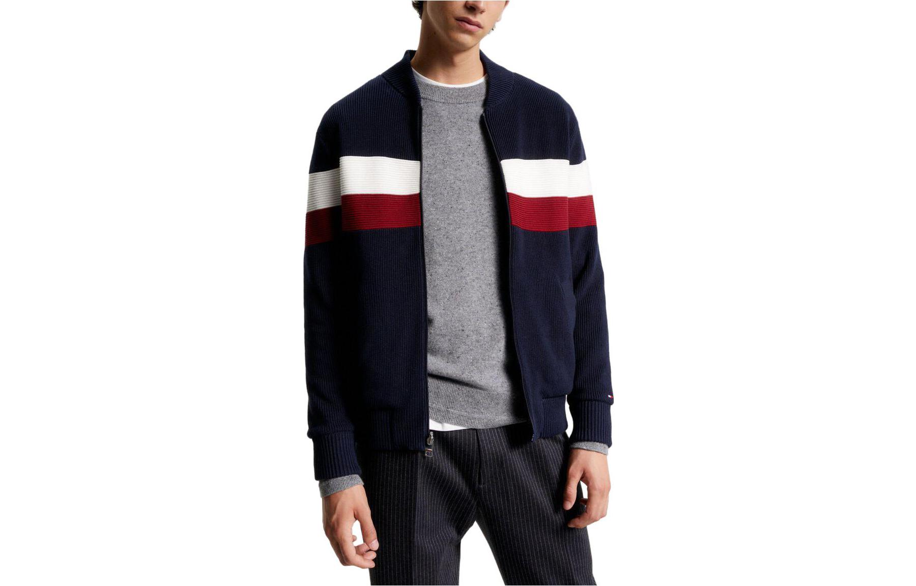 Tommy Hilfiger Collarless Zip-Up Long Sleeve Jacket Navy Blue MW33120-0HD