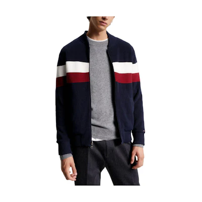 Tommy Hilfiger Collarless Zip-Up Long Sleeve Jacket Navy Blue MW33120-0HD