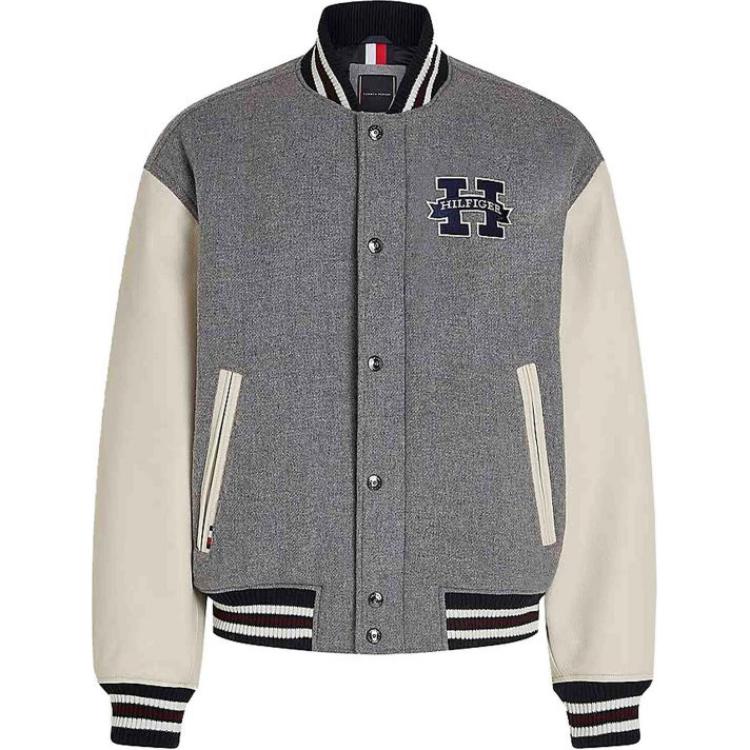 Tommy Hilfiger Colorblock Baseball Collar Oversized Jacket Grey - MW0MW37032-P01