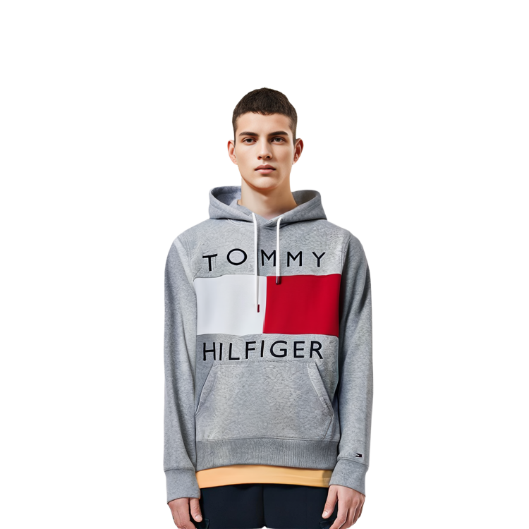 Sizing Tommy Hilfiger 拼色刺繡抽繩連帽套頭衫 08678J1753-