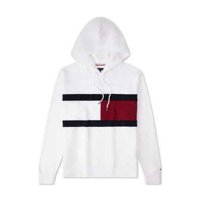 Tommy Hilfiger Colorblock Embroidered Hoodie Unisex Casual Fit White 78J9718