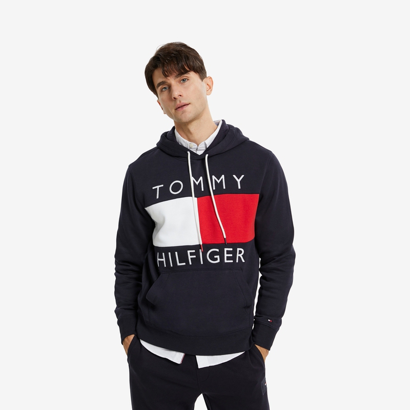 Shop Tommy Hilfiger 拼色刺繡Logo連帽抽繩帽T 08678J1753410