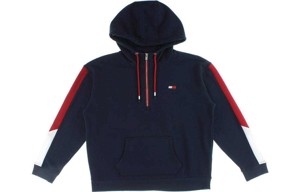 Tommy Hilfiger Colorblock Half-Zip Hoodie Unisex Blue Long Sleeve TP00125TNVY