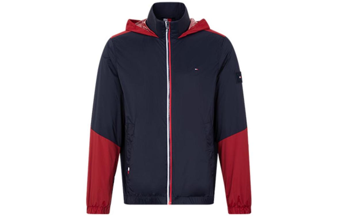 Tommy Hilfiger Colorblock Logo Embroidered Hoodie Jacket Red Blue MW0MW29678-DW5