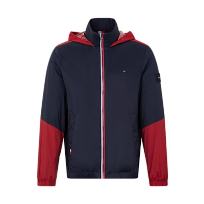 Tommy Hilfiger Colorblock Logo Embroidered Hoodie Jacket Red Blue MW0MW29678-DW5
