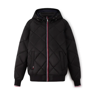 Tommy Hilfiger Colorblock Quilted Hooded Jacket for Men - Slim Fit, Warm Outerwear. 78J9385