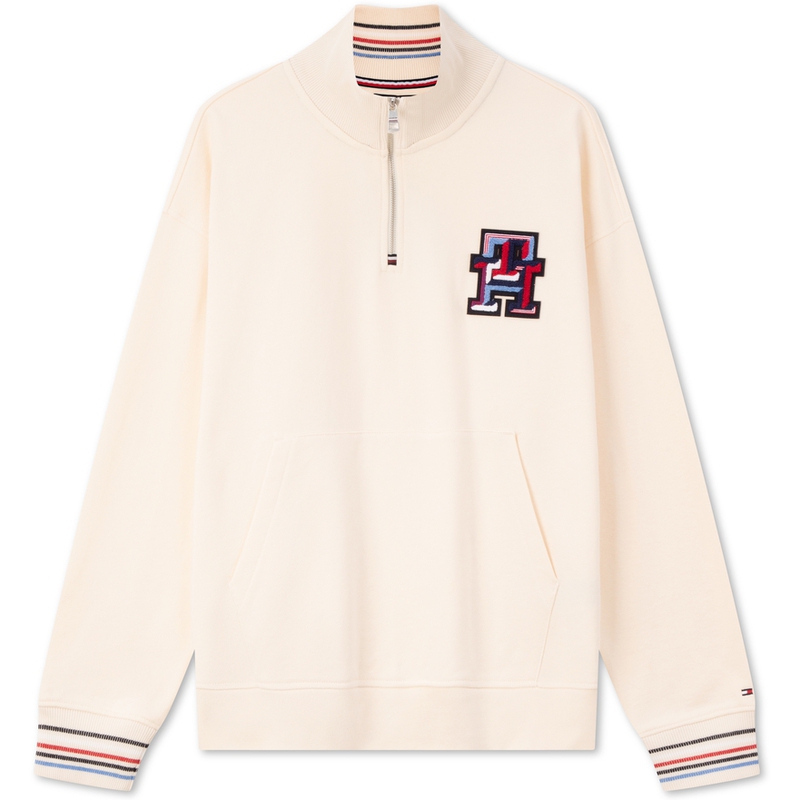 Tommy Hilfiger Cotton Colorblock Half-Zip Pullover Sweatshirt Off-White MW0MW34412