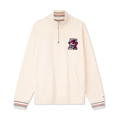 Tommy Hilfiger Cotton Colorblock Half-Zip Pullover Sweatshirt Off-White MW0MW34412
