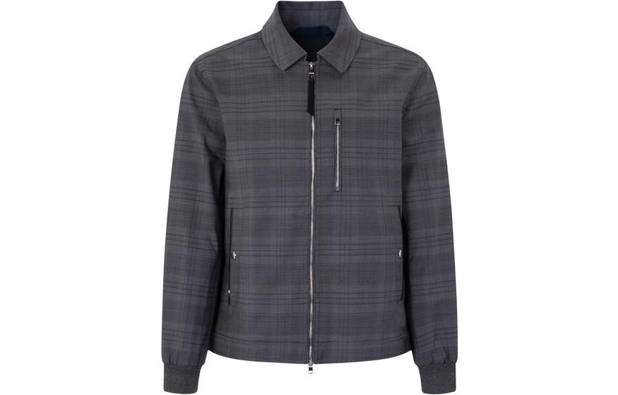 Tommy Hilfiger Dark Grey Plaid Casual Jacket with Zipper Pocket MW0MW19307