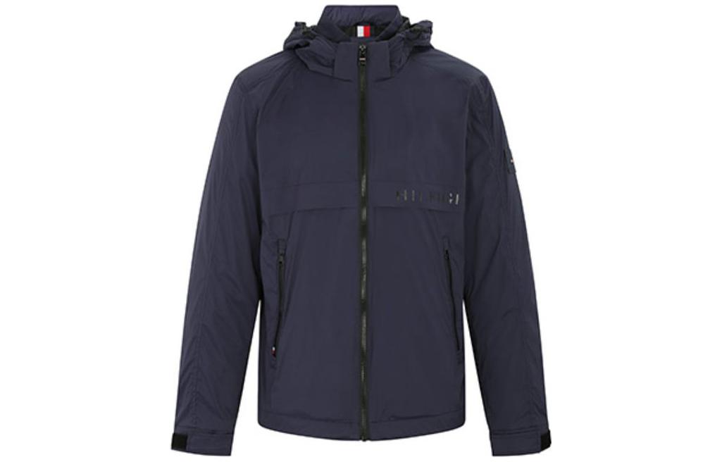 Tommy Hilfiger Embossed Logo Zip-Up Drawstring Hoodie Jacket Men’s Navy Blue MW0MW25482