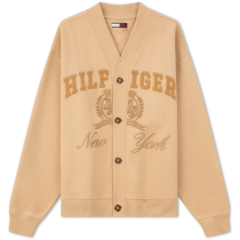 Tommy Hilfiger Embroidered Button-Up Loose Sweatshirt Khaki MW0MW32288