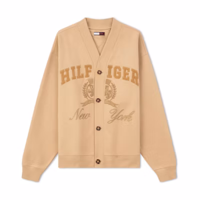 Tommy Hilfiger Embroidered Button-Up Loose Sweatshirt Khaki MW0MW32288