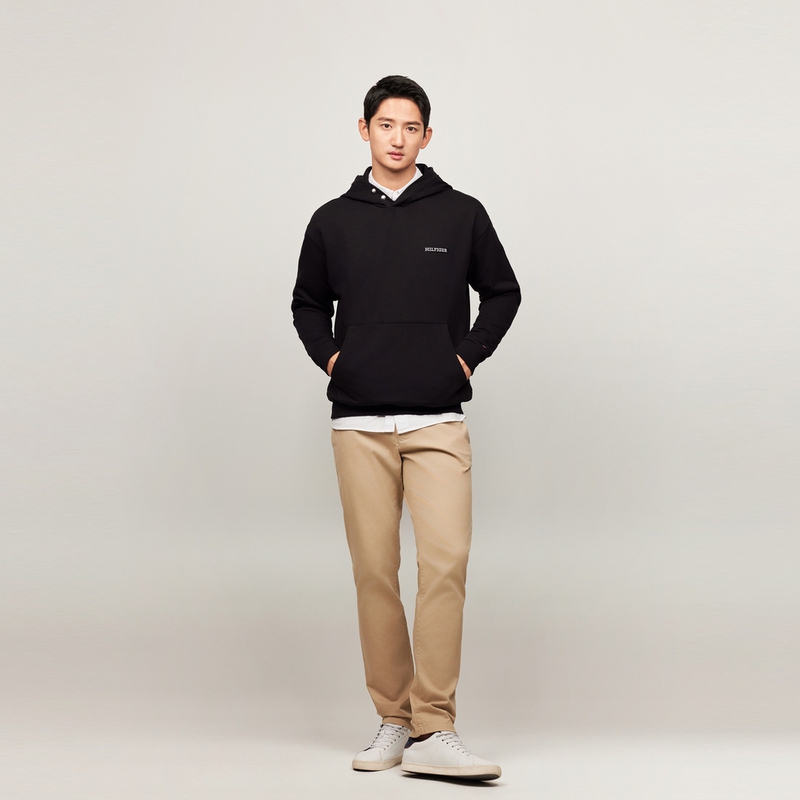 Details for Tommy Hilfiger 刺繡棉斜紋純色寬鬆連帽上衣 MW0MW37224