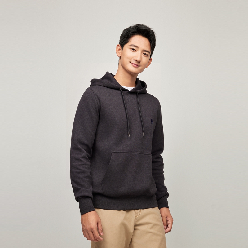 Shop Tommy Hilfiger 刺繡針織連帽休閒純色長袖上衣 MW0MW33646