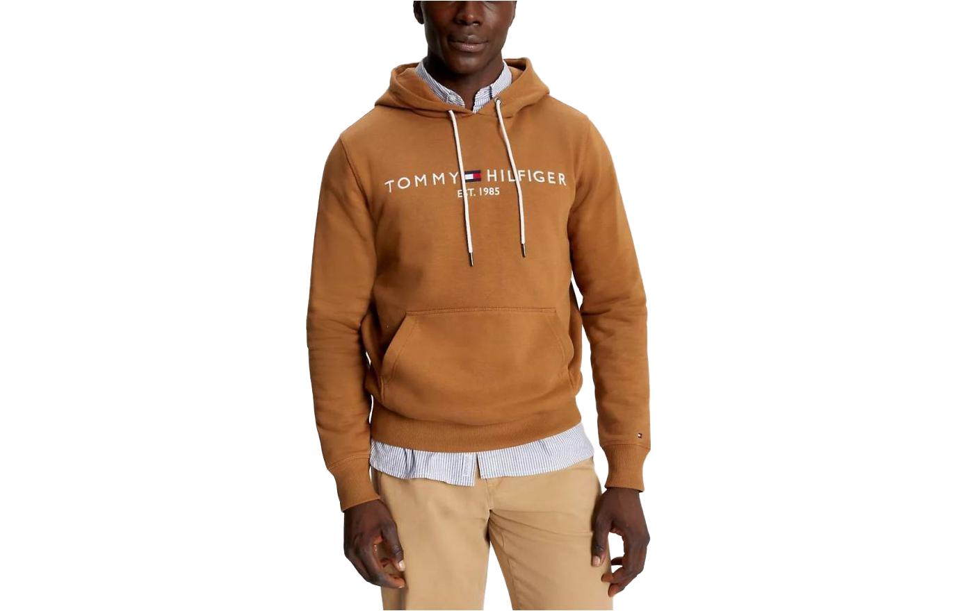 Tommy Hilfiger Embroidered Logo Hoodie Brown Long-Sleeve Pullover M78J9503-GWJ