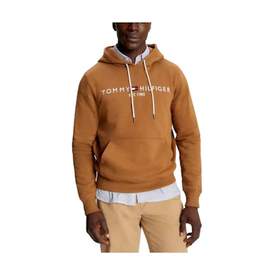 Tommy Hilfiger Embroidered Logo Hoodie Brown Long-Sleeve Pullover M78J9503-GWJ