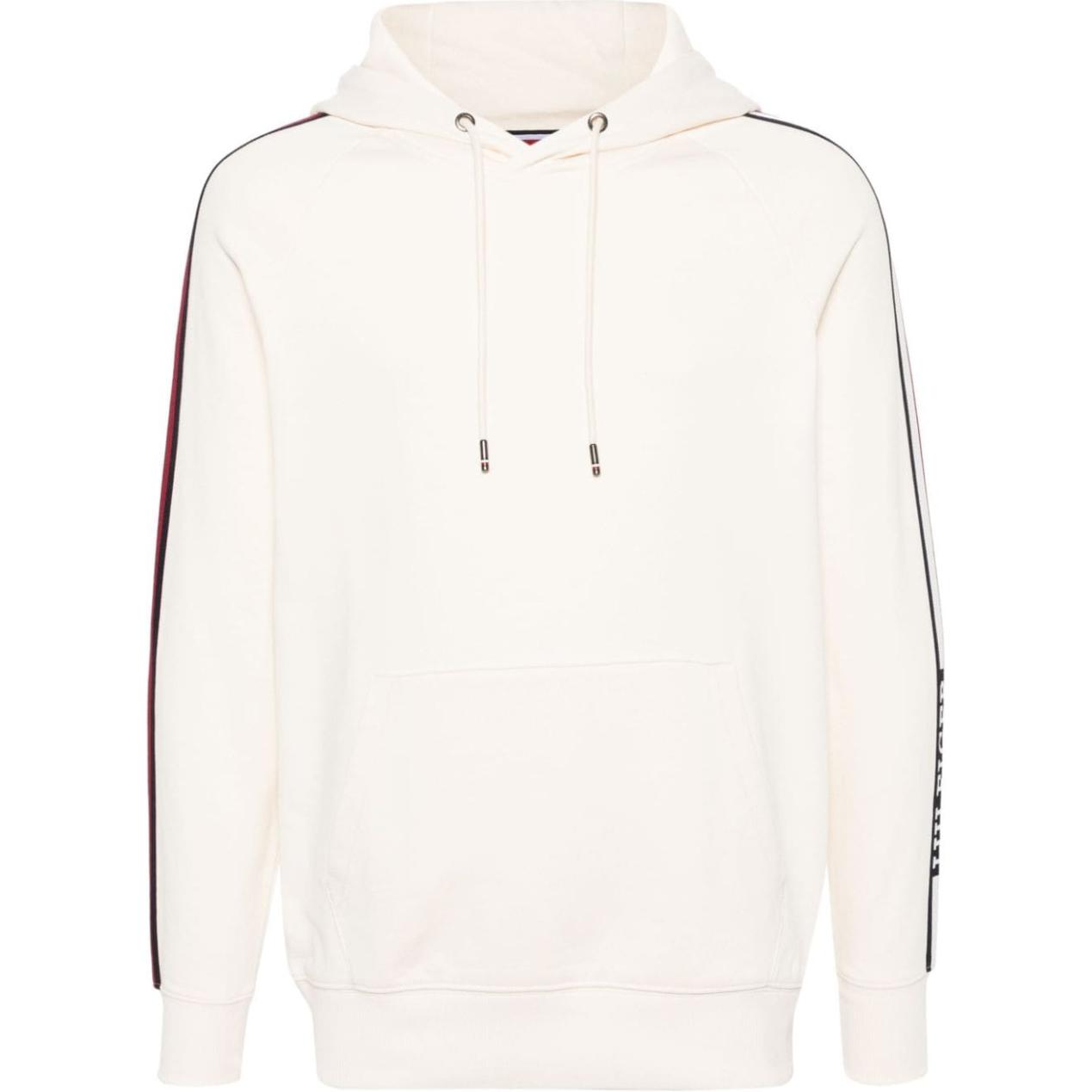 Tommy Hilfiger Embroidered Logo Hoodie with Striped Detail - Cream MW0MW33662-WHITE