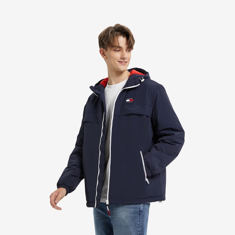 Shop Tommy Hilfiger 刺繡Logo加厚寬鬆連帽外套男女款 DM0DM14448
