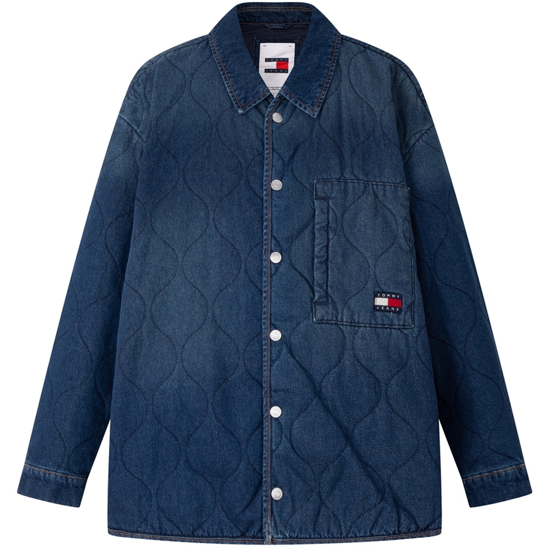 Tommy Hilfiger Embroidered Quilted Collar Relaxed Fit Cotton Jacket Denim Blue Unisex DM0DM20433