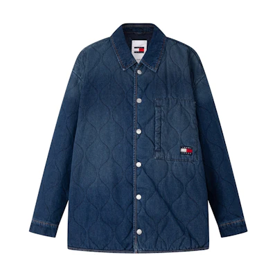 Tommy Hilfiger Embroidered Quilted Collar Relaxed Fit Cotton Jacket Denim Blue Unisex DM0DM20433