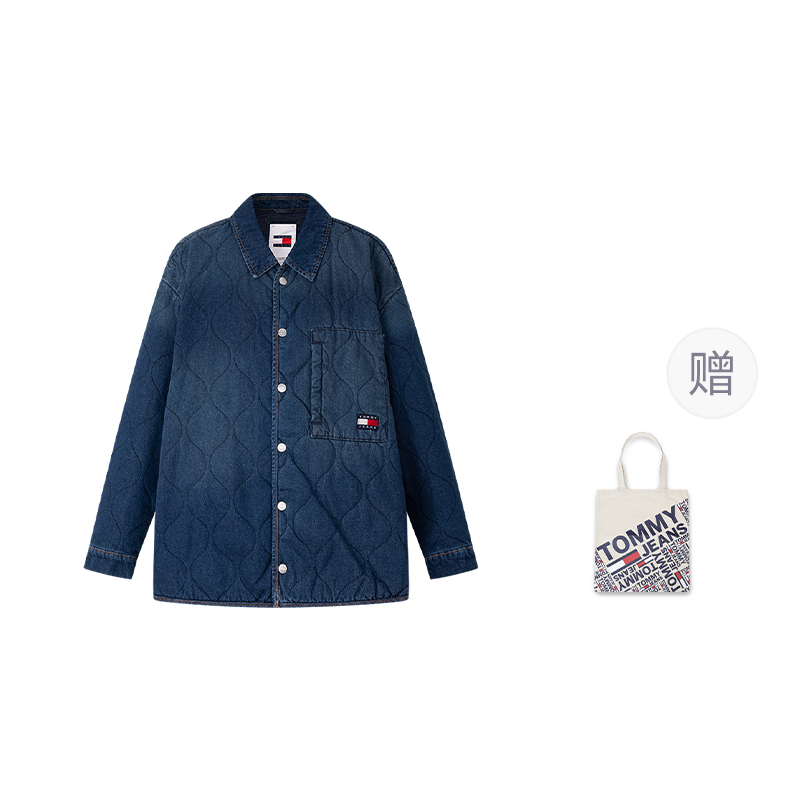 Order 汤米·希尔费格刺绣绗缝领宽松版棉夹克牛仔蓝男女款 DM0DM20433