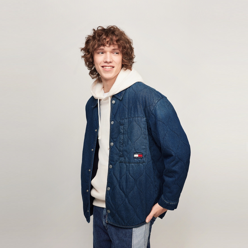 Details for 汤米·希尔费格刺绣绗缝领宽松版棉夹克牛仔蓝男女款 DM0DM20433