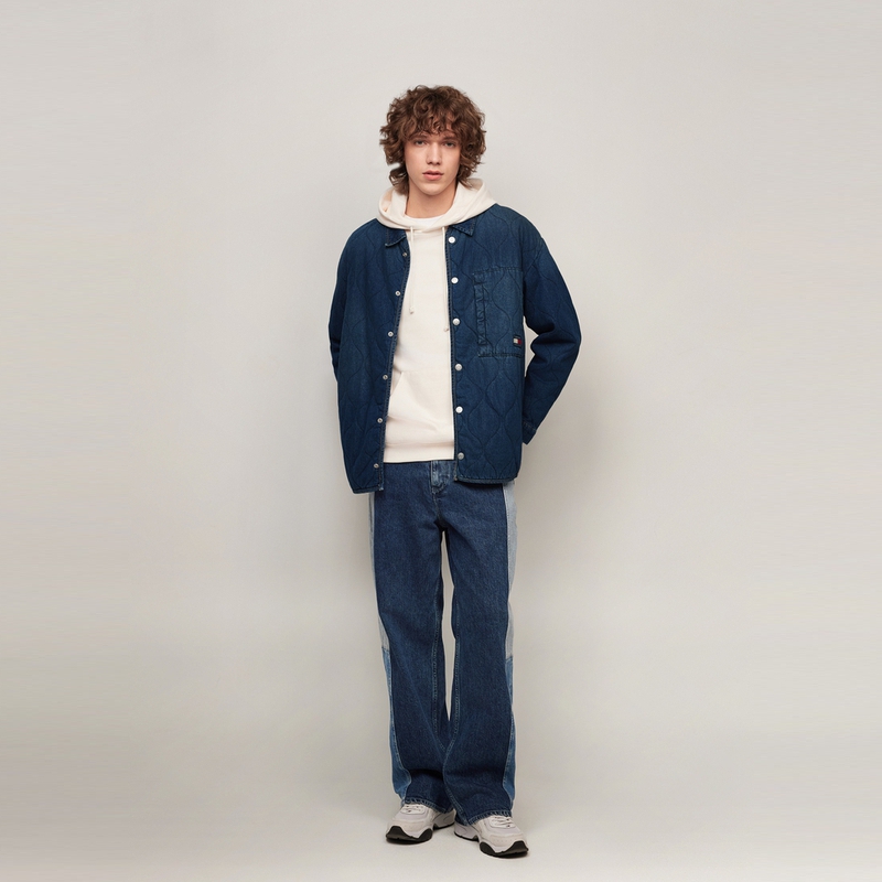 Cheap 汤米·希尔费格刺绣绗缝领宽松版棉夹克牛仔蓝男女款 DM0DM20433