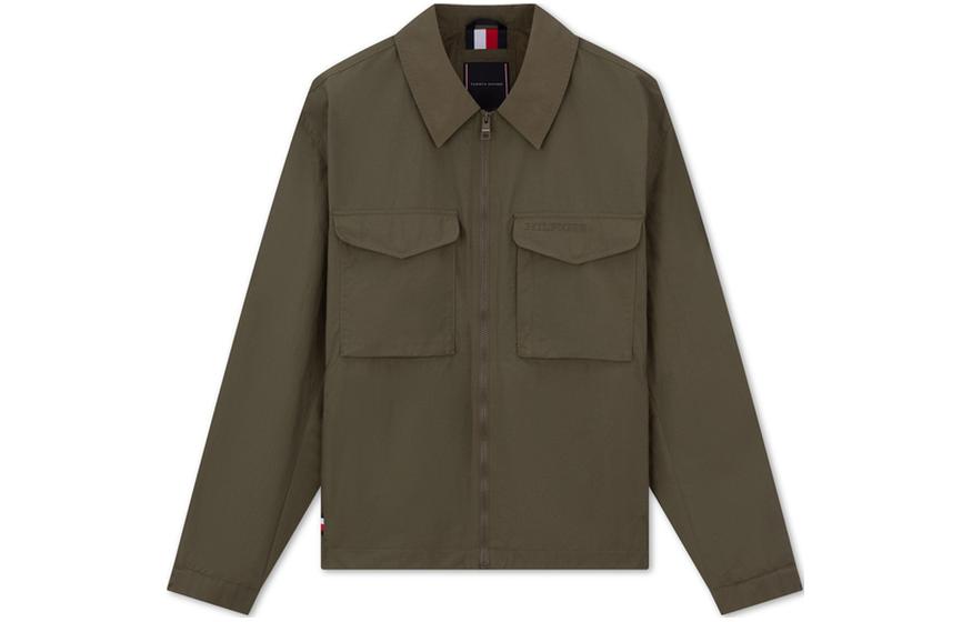 Tommy Hilfiger Embroidered Zip-Up Military Green Casual Workwear Jacket MW0MW34462-RBN