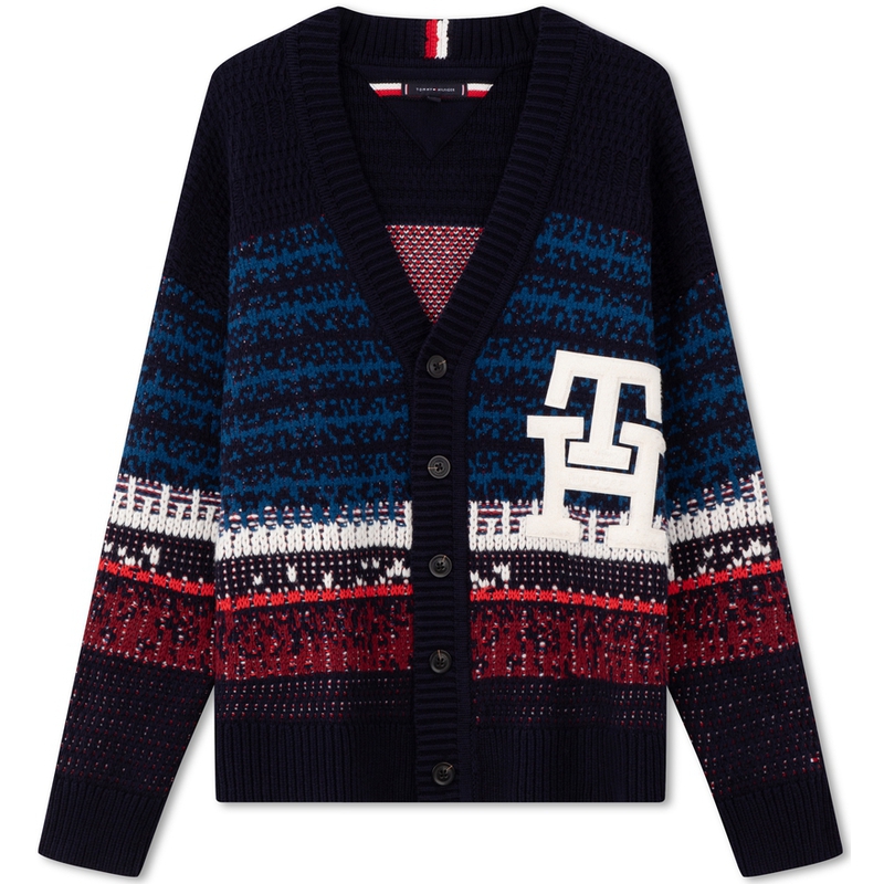 Tommy Hilfiger Fall Knit Cardigan V-Neck Striped Navy Red White Blue Unisex MW0MW33088