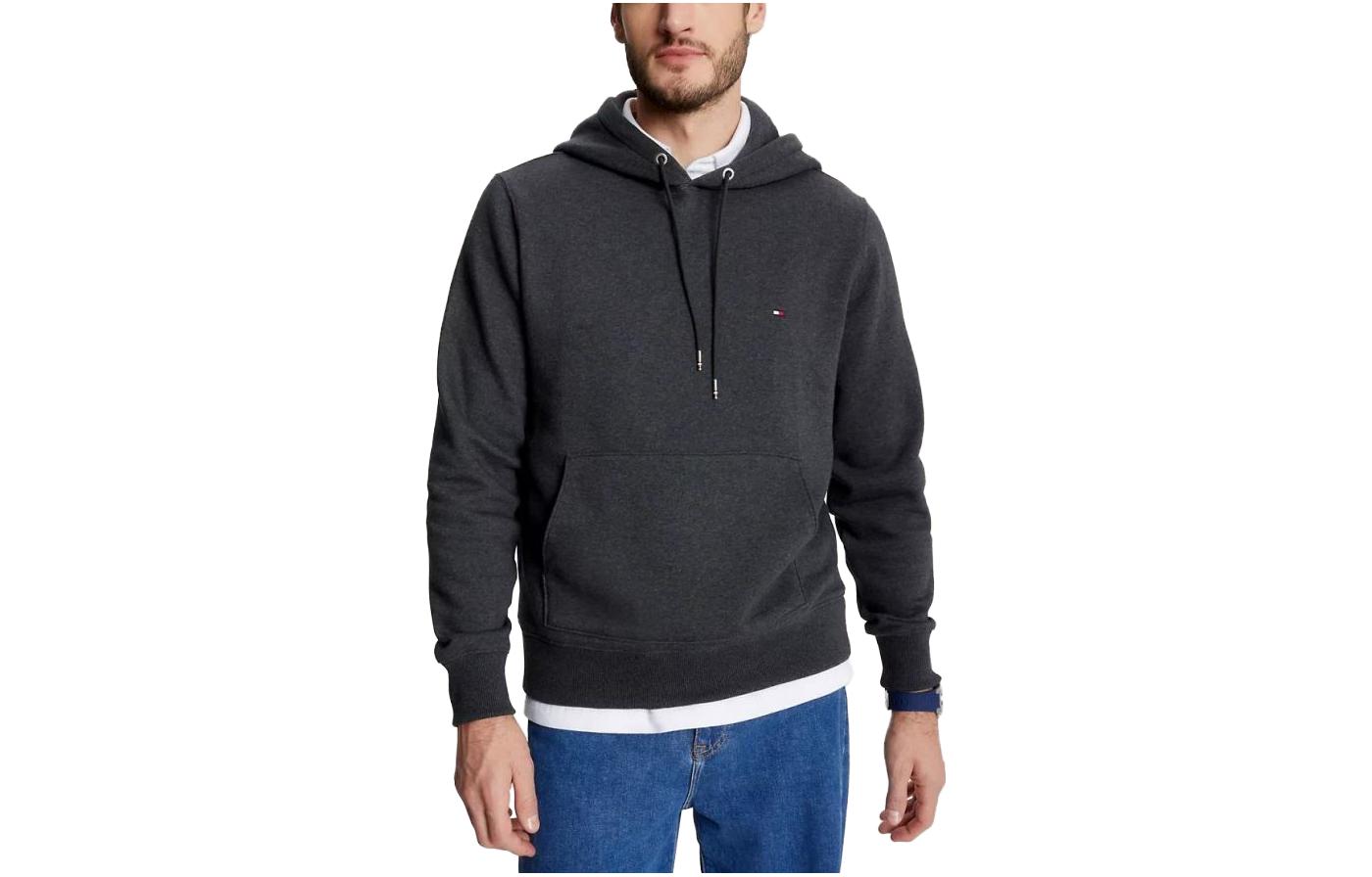 Tommy Hilfiger Flag Logo Embroidered Hoodie Men’s Pullover - Dark Gray M78J8225-7TH