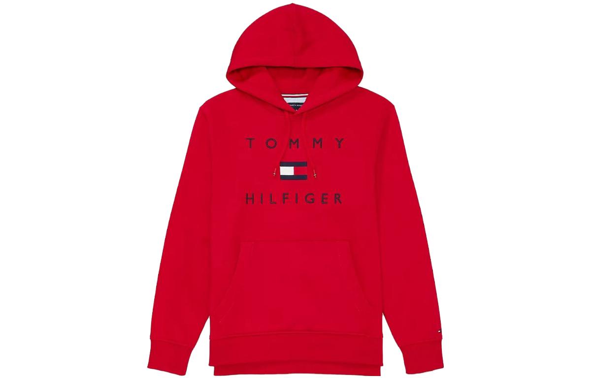 Tommy Hilfiger Flag Logo Pullover Hoodie Red Mens Long-Sleeve Sweatshirt M78J7652-XLG