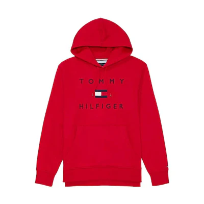 Tommy Hilfiger Flag Logo Pullover Hoodie Red Mens Long-Sleeve Sweatshirt M78J7652-XLG