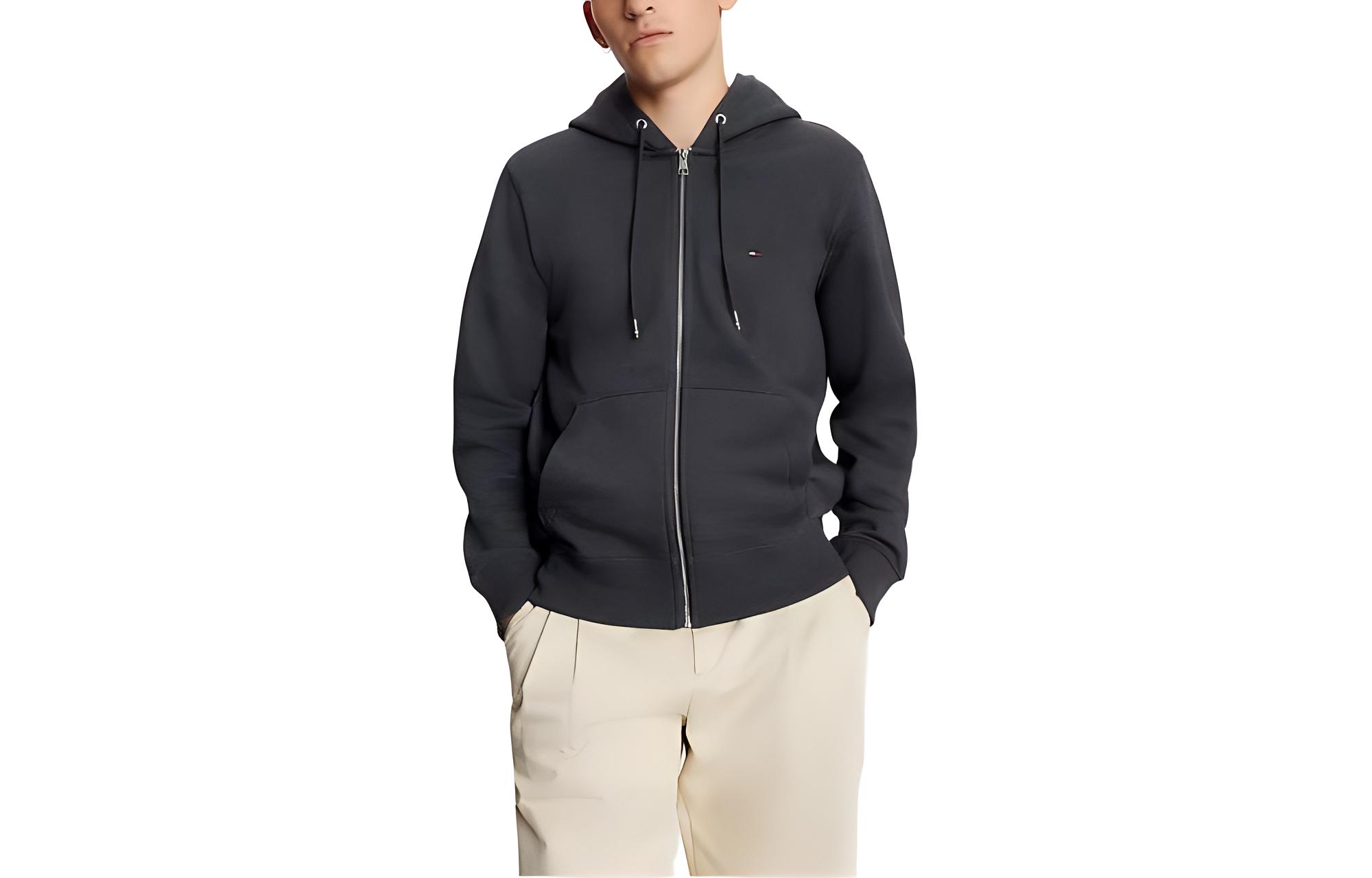 Tommy Hilfiger Flag Logo Zip Hoodie Gray Long-Sleeve Jacket 78J9368-7TH