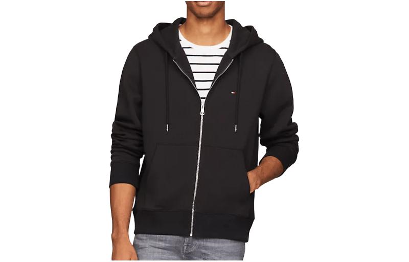 Tommy Hilfiger Flag Zip Hoodie Black Long Sleeve Sweatshirt 78J9368-BDS